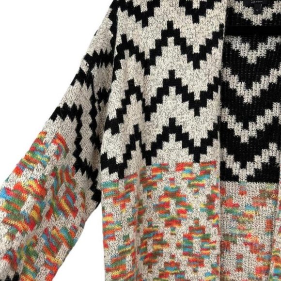 Cozy Southwestern Festival Multi Color Aztec Long Open Cardigan Sweater S-M - Picture 8 of 13
